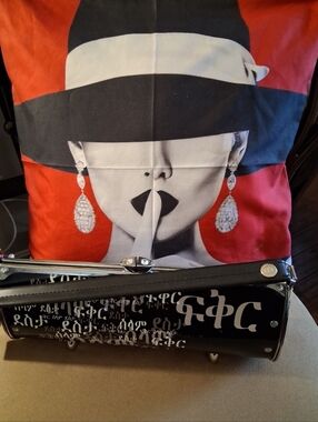 Little Earth Black Velvet Clutch with White Logo Tag